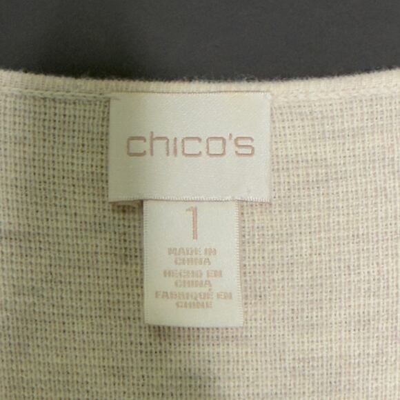 Chicos M Womens Fringe Hem Cardigan Style Top Cardigan Suede Trim Beige - Picture 4 of 12